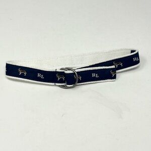 Ralph Lauren boys double ring belt ribbon dogs navy white